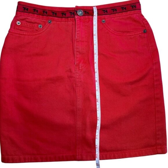 Tommy Hilfiger Logo Waistband Red Denim Skirt Size 2 - Picture 8 of 10